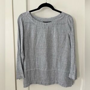 Women’s Tahari White/Grey Striped Linen Tunic Top (S)